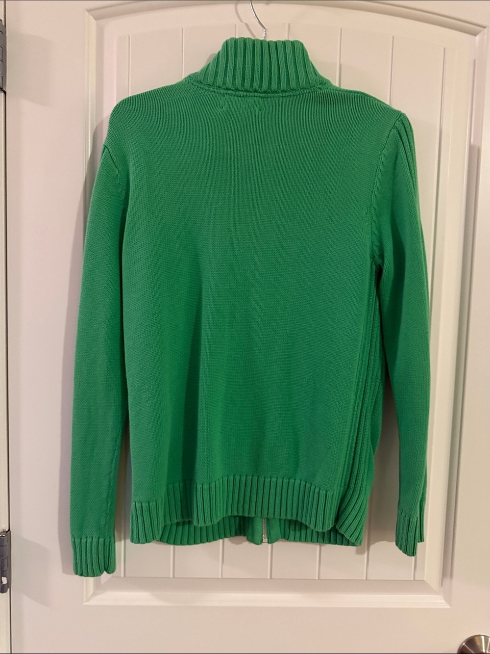 Lands' End Green Zip-Up Knit Sweater with Yellow Accents - Picture 3 of 3